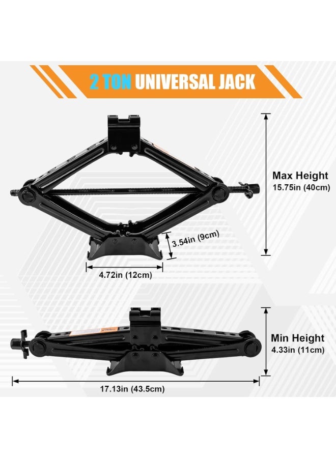 طقم كوريك سيارة محمول بسعة 2 طن – رافعة مقصية مدمجة مع مفتاح عدة – مثالي لتغيير الإطار في حالات الطوارئ وللسيارات متعددة الاستخدام - Image 3
