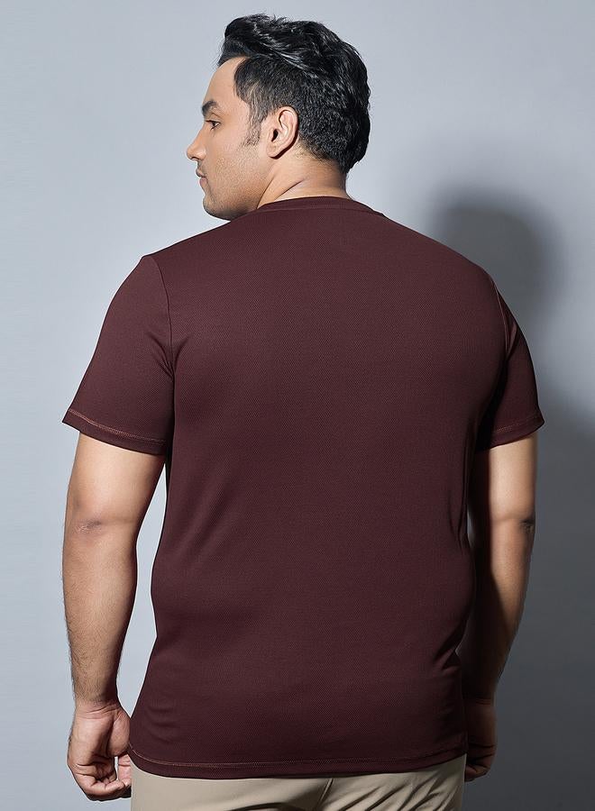 Technosport Plus Brown Solid Crew Neck Slim Fit T-Shirt - Image 4