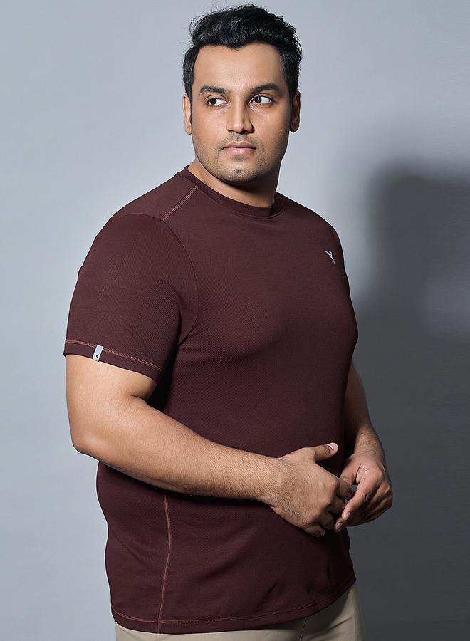 Technosport Plus Brown Solid Crew Neck Slim Fit T-Shirt - Image 3