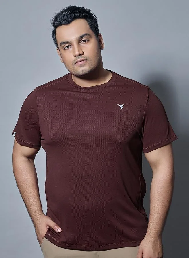 Technosport Plus Brown Solid Crew Neck Slim Fit T-Shirt