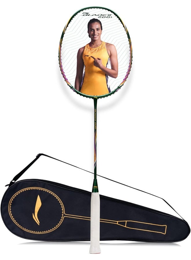 Li-Ning راكت بادلينج من ألياف الكربون BladeX 200R (زمردي/ذهبي) مع غطاء كامل مجاني - Image 1