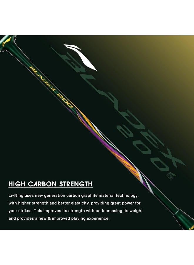 Li-Ning راكت بادلينج من ألياف الكربون BladeX 200R (زمردي/ذهبي) مع غطاء كامل مجاني - Image 4