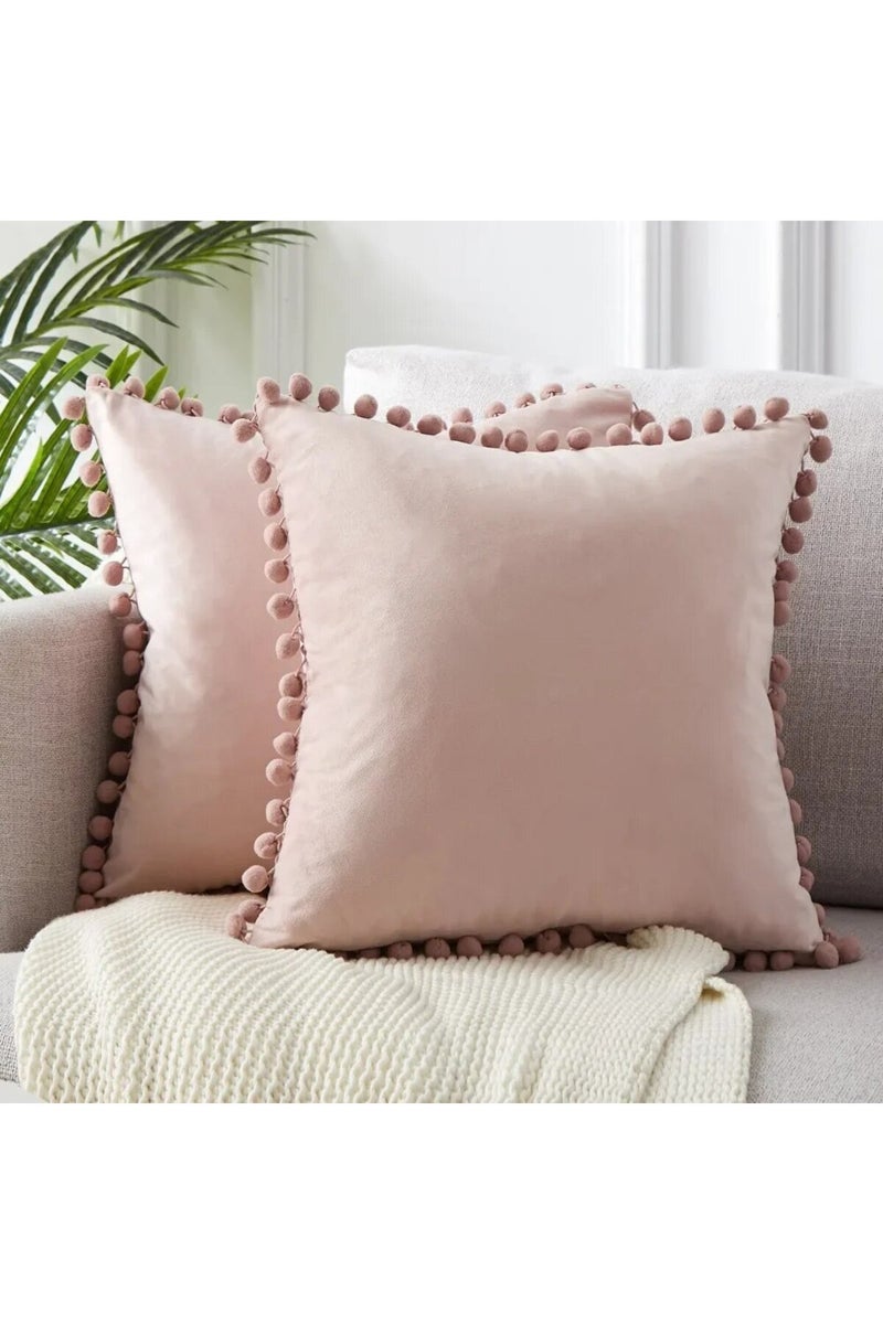 45X45cm pink Velvet Throw Pillow Covers With Tassels, Decorative Throw Pillow Covers Soft Solid Colo