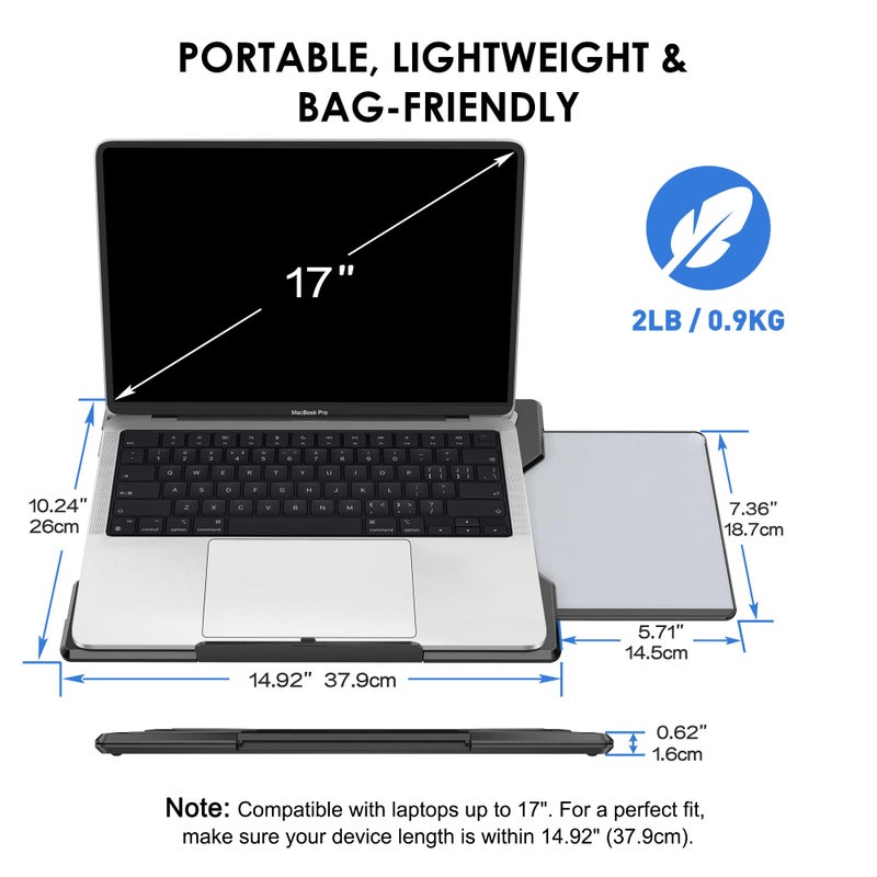 DeskLogics Laptop Lap Desk for Bed & Couch, Portable Laptop Lap Pad with Retractable Left/Right Mouse Pad, Stable & Comfortable Lap Tray for Sofa, Travel, Writing & Home Office - Image 5