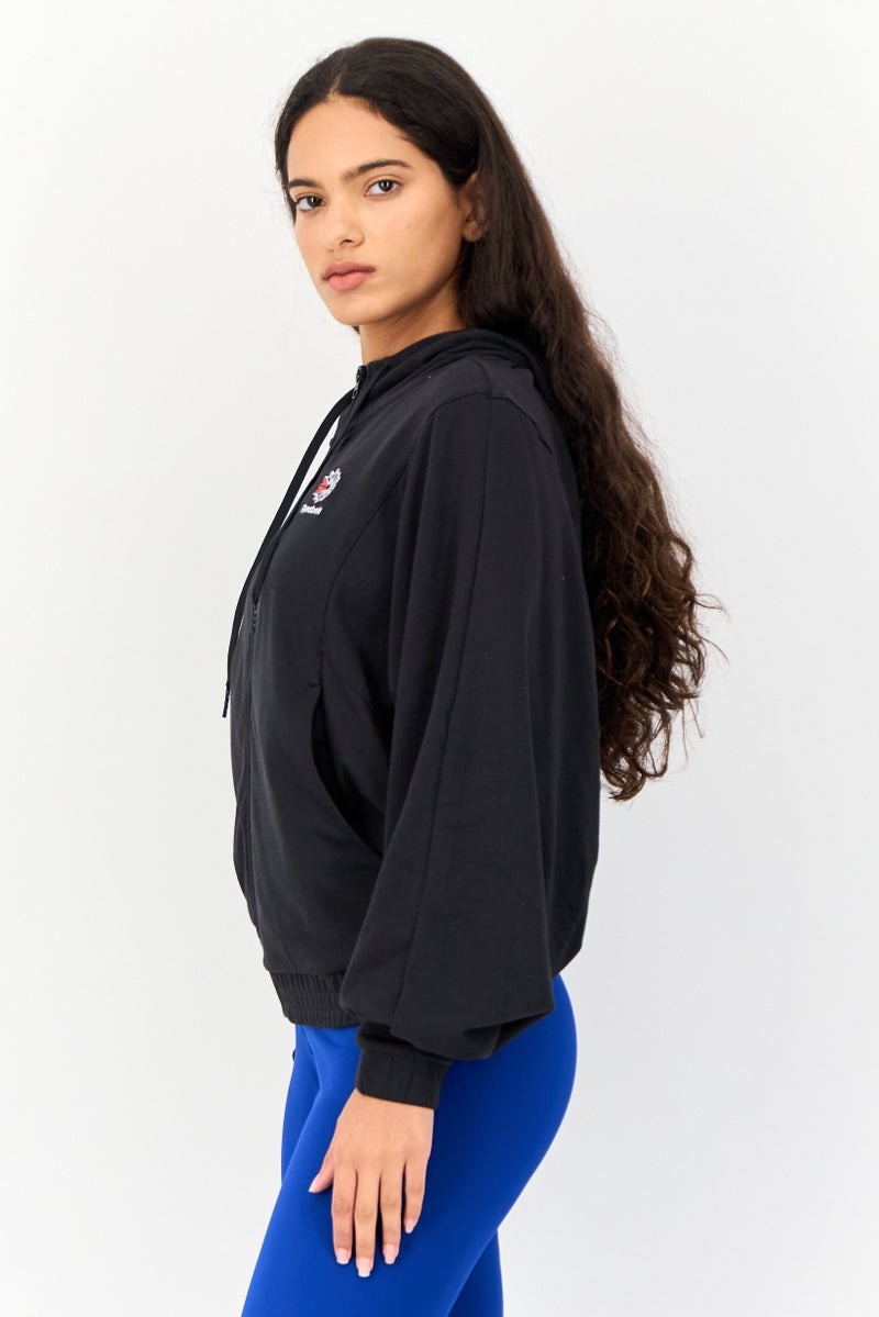 Reebok Women Sportswear Fit Embroidered Logo Outdoor Hoodie, Black - Image 3