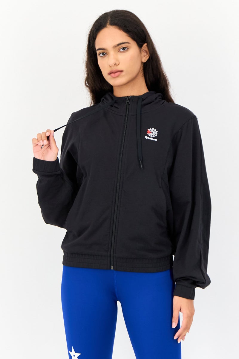 Reebok Women Sportswear Fit Embroidered Logo Outdoor Hoodie, Black - Image 1