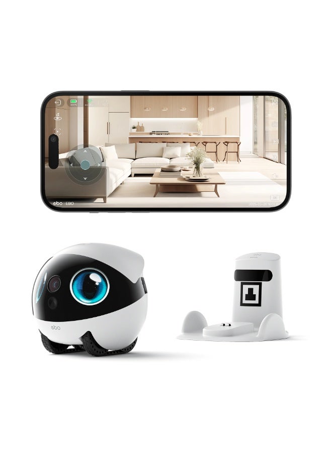 EBO Air 2S FamilyBot Home Robot Camera. 2.5K Indoor Pet Cam, Movable Robot Camera, 2-Way Video, Auto-Recharge, Long Battery Life, Custom Facial Image, Night Vision