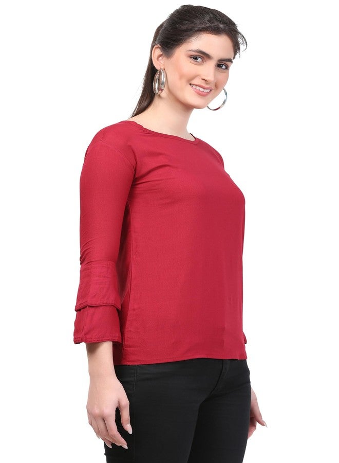 Sniffy Regular Rayon Girls top for Summer seesion (TOP-606-MAROON-13-14Y) - Image 3