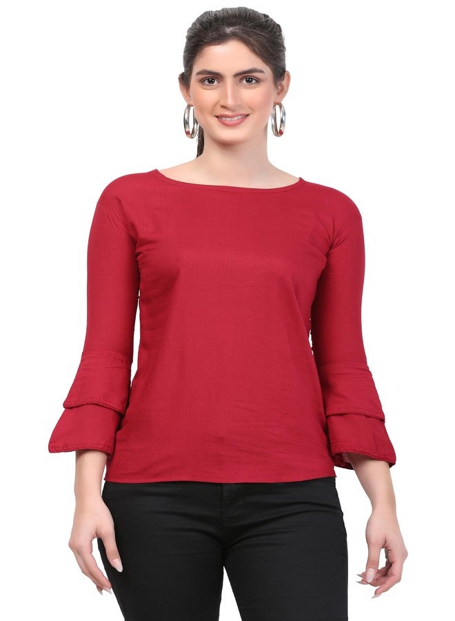 Sniffy Regular Rayon Girls top for Summer seesion (TOP-606-MAROON-13-14Y) - Image 1