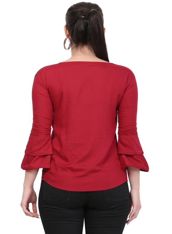 Sniffy Regular Rayon Girls top for Summer seesion (TOP-606-MAROON-13-14Y) - Image 4
