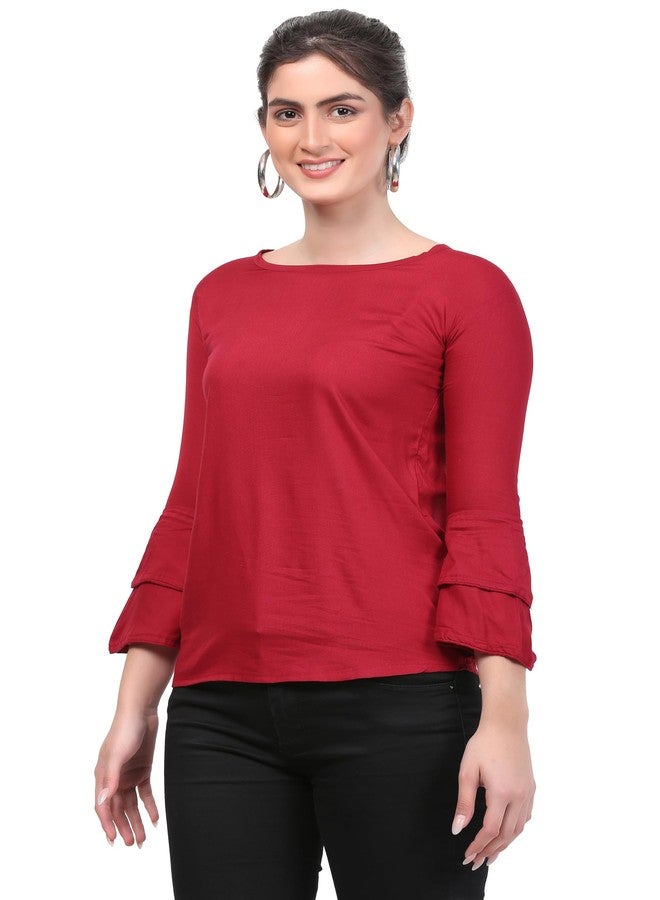 Sniffy Regular Rayon Girls top for Summer seesion (TOP-606-MAROON-13-14Y) - Image 2