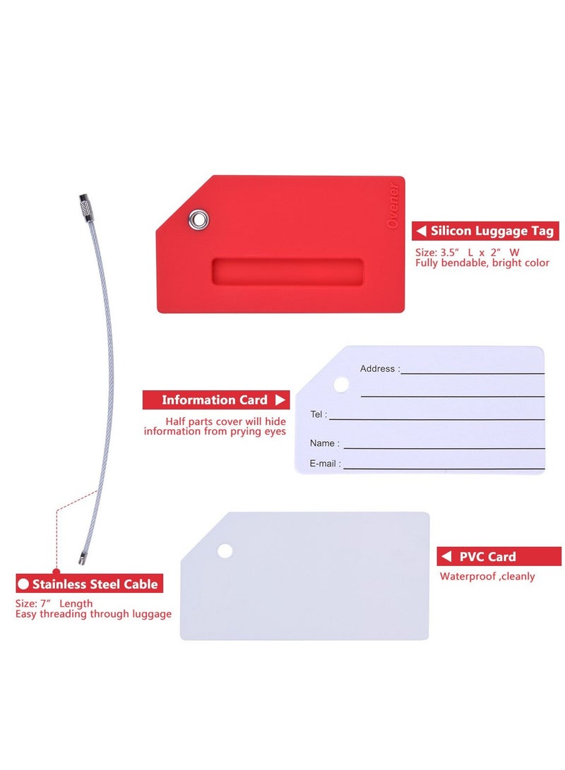 علامة الأمتعة المصنوعة من السيليكون ، مع بطاقة تعريف الاسم ، حقيبة أمتعة سريعة التحديد ، علامة مضادة للضياع ، بطاقة شخصية إلكترونية مكونة من 5 عبوات من علامات الأمتعة ، علامة حقيبة من الفولاذ المقاوم - Image 3