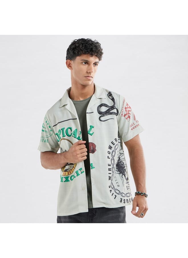 FAV All-Over Graphic Print Shirt with Camp Collar and Short Sleeves  - Image 1