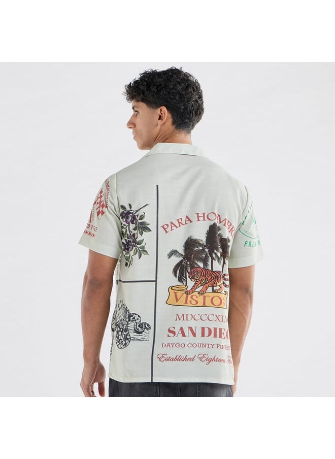FAV All-Over Graphic Print Shirt with Camp Collar and Short Sleeves  - Image 3