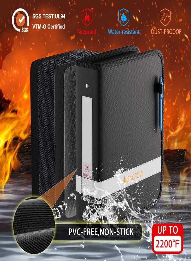 ENGPOW 3 Ring Binder,Fireproof 2 Inch D Ring Binder with Zipper,Holds 500 Sheets,Non-Stick,PVC-Free,Compatible with Clear Sheet Protectors,Portable School Office Home Safe Storage for Paper,Black - Image 2