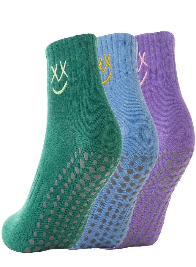 Soxbang 3/6 Pairs Pilates Socks with Grips,Yoga Socks Barre Socks Non Slip Socks Embroidery for Barre Ballet Barefoot Workout, 3pairs-1purple1baby Blue1green, 5 - Image 1
