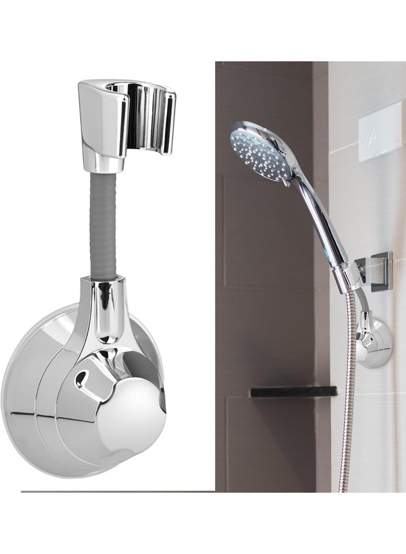 NANAO Dual Reinforced Adjustable Shower Head Holder, No-Drill Wall Mount with Strong Vacuum Suction, 120° Swivel Bracket, Universal Fit for Standard Shower Heads, Silver, Rust-Resistant - Image 1
