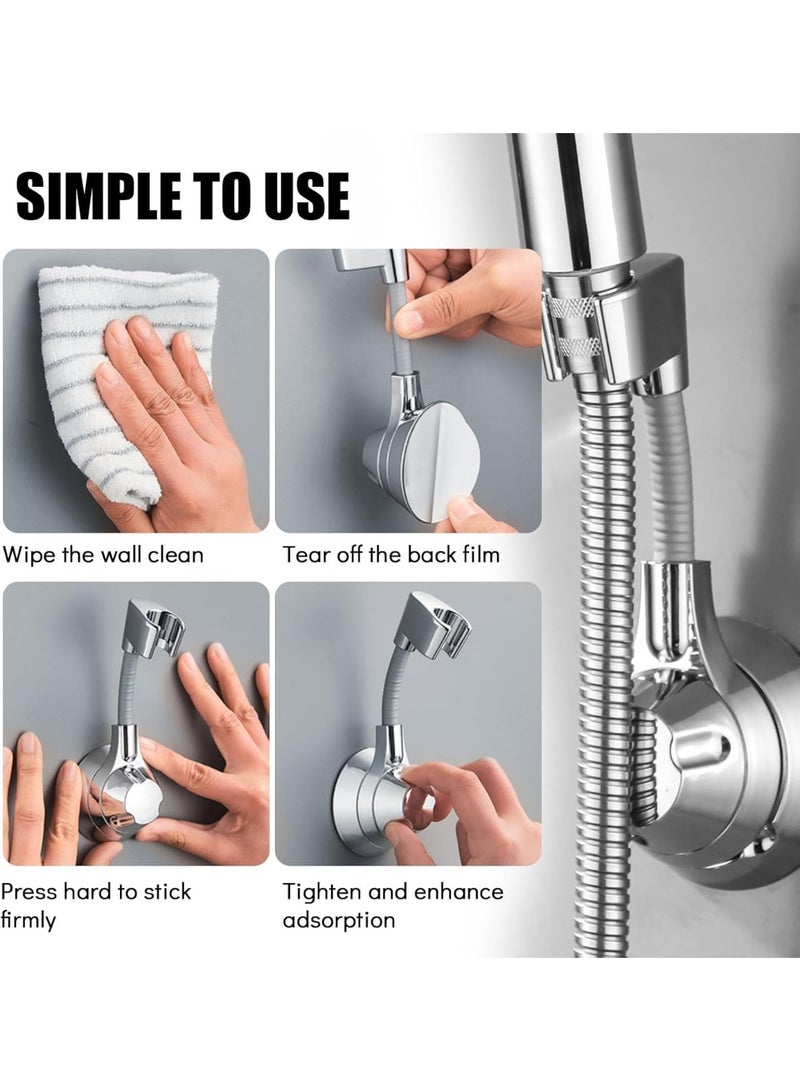 NANAO Dual Reinforced Adjustable Shower Head Holder, No-Drill Wall Mount with Strong Vacuum Suction, 120° Swivel Bracket, Universal Fit for Standard Shower Heads, Silver, Rust-Resistant - Image 5