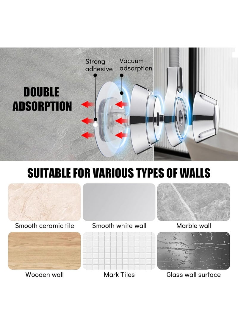 NANAO Dual Reinforced Adjustable Shower Head Holder, No-Drill Wall Mount with Strong Vacuum Suction, 120° Swivel Bracket, Universal Fit for Standard Shower Heads, Silver, Rust-Resistant - Image 3