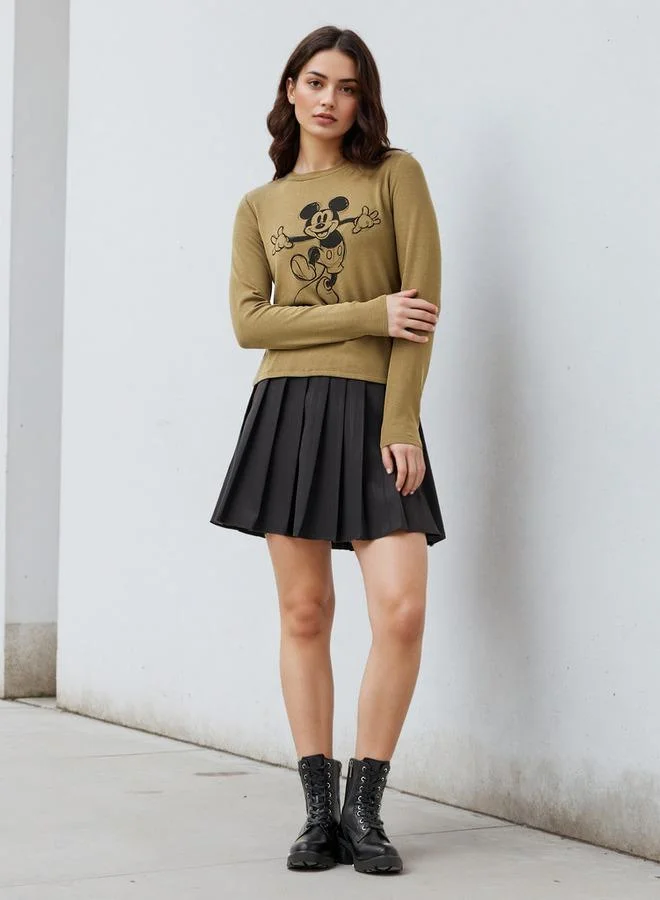 SP Characters Mickey Mouse Print T-shirt with Long Sleeves