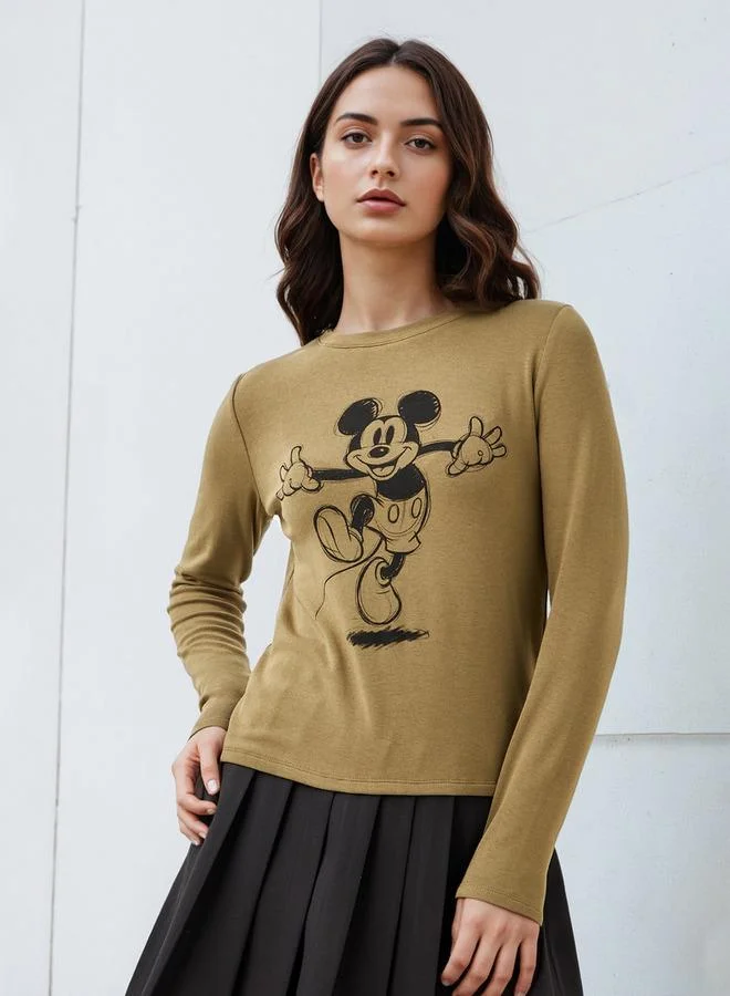 SP Characters Mickey Mouse Print T-shirt with Long Sleeves