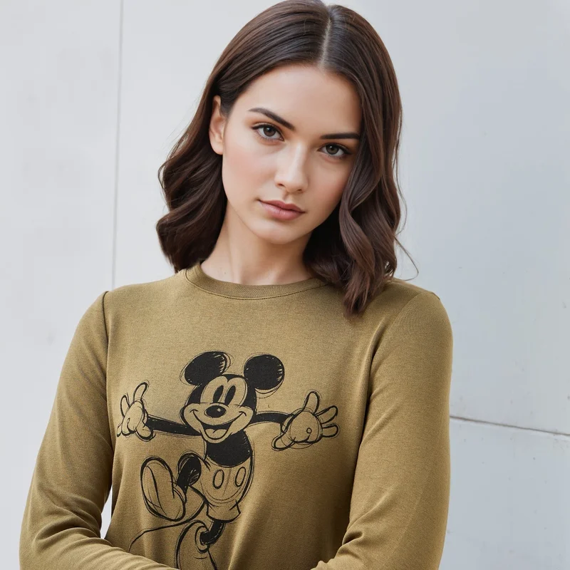 SP Characters Mickey Mouse Print T-shirt with Long Sleeves