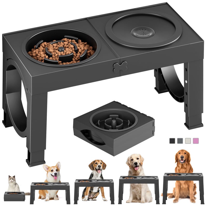 XIAZ Elevated Dog Bowls Large Breed Raised Dogs Bowl Stand Large/Medium Sized Dog Slow Feeder Dogs Bowls Food Water Stands 5 Heights Adjustable 9/11/12/14in Pet Feeder Dish Station - Image 1