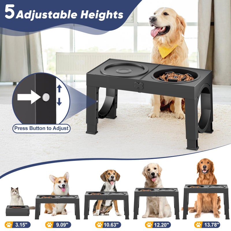 XIAZ Elevated Dog Bowls Large Breed Raised Dogs Bowl Stand Large/Medium Sized Dog Slow Feeder Dogs Bowls Food Water Stands 5 Heights Adjustable 9/11/12/14in Pet Feeder Dish Station - Image 3