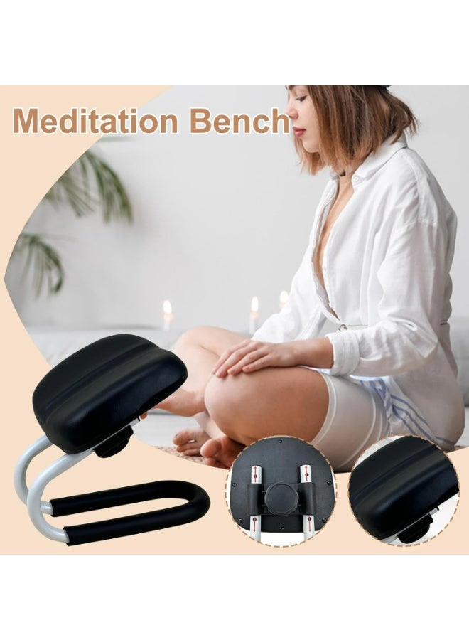 أوزيغالور مقعد تأمل قابل لتعديل الارتفاع - كرسي صلاة محمول للاستخدام المنزلي والخارجي، كرسي يوغا مزود بأغطية أرجل مانعة للانزلاق (أسود) - Image 4