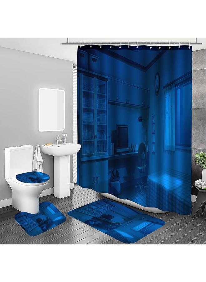 Bluejw A Generation Of Japanese Animation Scene Shower Curtain Four-piece Digital Printing Shower Curtain Mat Suit U-shaped Mat Wholesale - Image 1