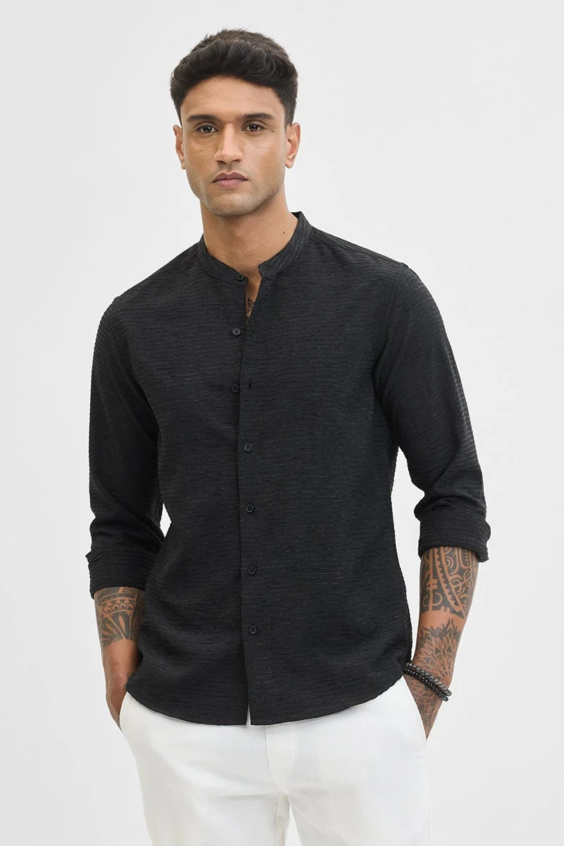SNITCH Black Textured Slim Fit Shirt