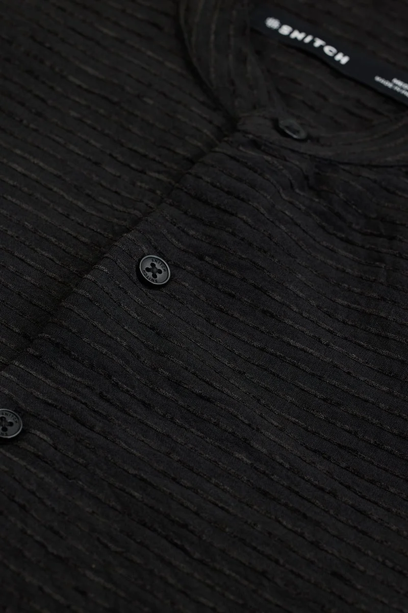 SNITCH Black Textured Slim Fit Shirt