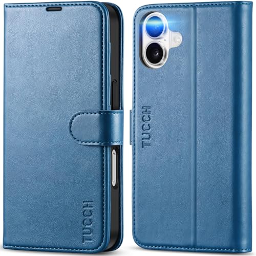 TUCCH Wallet Case for iPhone 16 Magnetic PU Leather Kickstand Flip Cover with 4 Card Slot Shockproof TPU Interior Shell RFID Blocking Folio Case Compatible with iPhone 16 5G 2024 Light Blue - Image 1