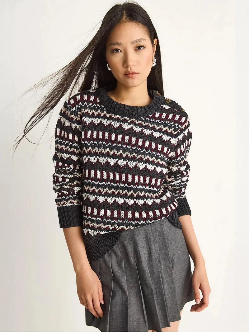 Bianco Lucci LUCCI Ethnic Patterned Knit Sweater