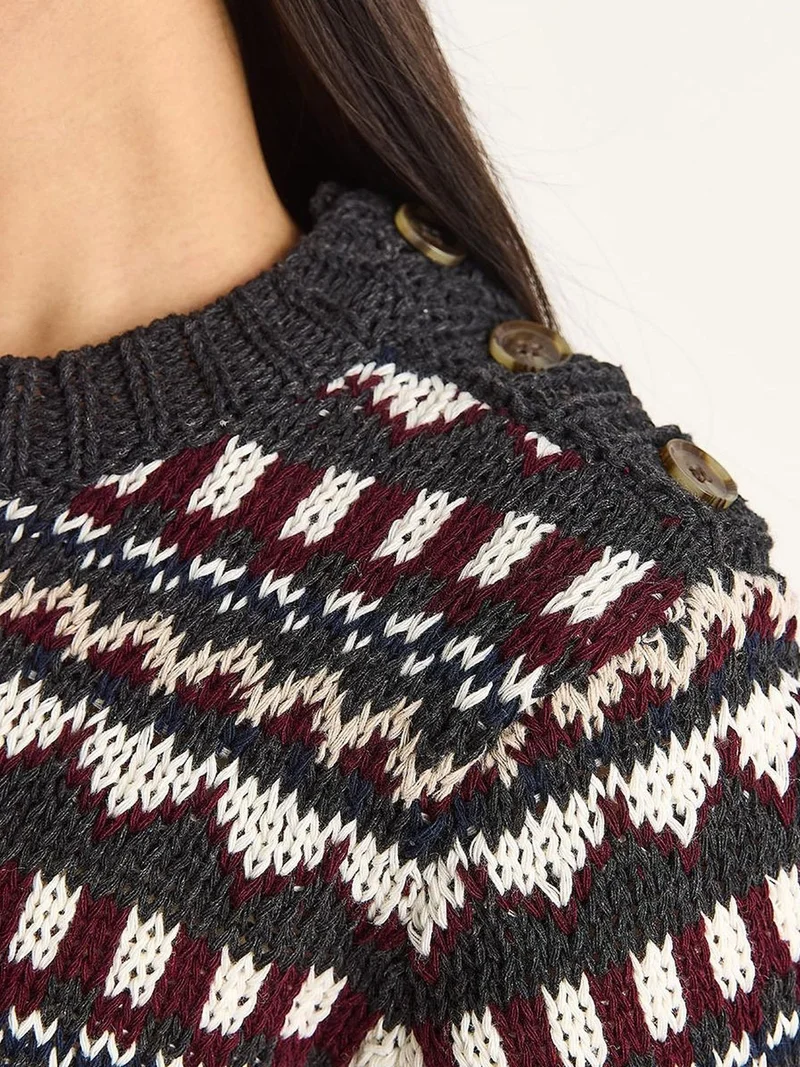 Bianco Lucci LUCCI Ethnic Patterned Knit Sweater