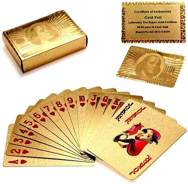 Peeplvalue Gold Plated Poker Playing Cards-Pure PVC Table Cards-Golden (Pack of 2) - Image 1