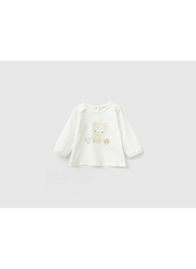 UNITED COLORS OF BENETTON - Animal Patterned T-Shirt With Frill Shoulders - Image 1