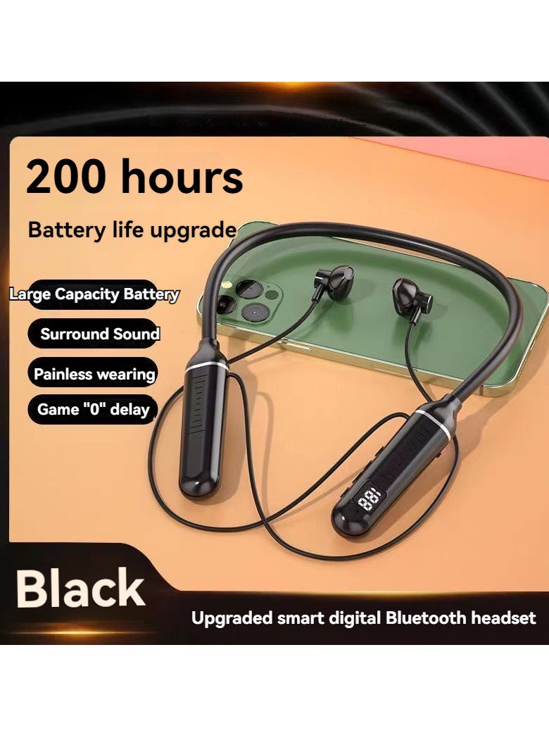 Generic Hanging neck Bluetooth headset wireless sports digital display high-end in-ear ultra-long endurance running headset black  - Image 1