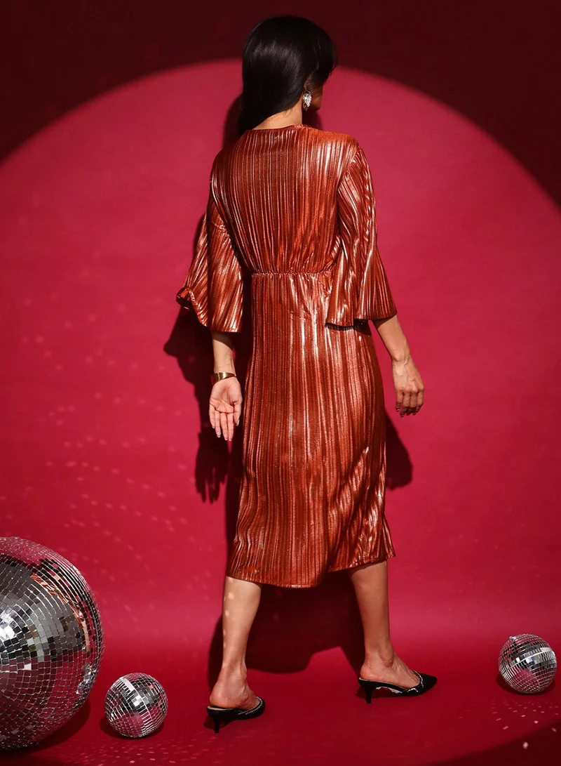 PINACOLADA  Women's Chocolate Brown Pleated Wrap Dress for Women | Best Price UAE