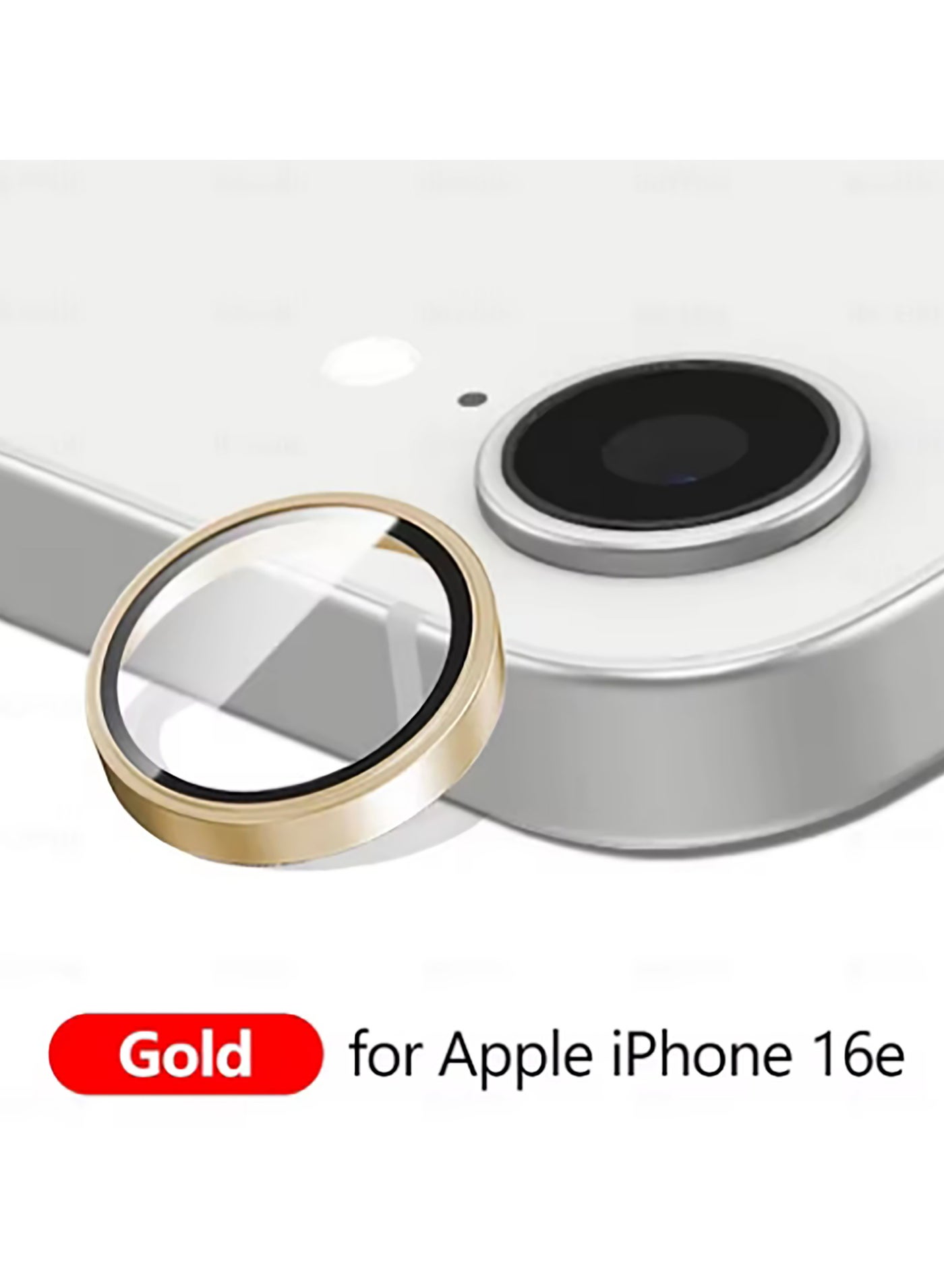Compatible for iPhone 16e/SE4 Camera Lens Protector, One-Step Installation Tray Individual Metal Ring Tempered Glass Cover CD Pattern Case Friendly - Gold