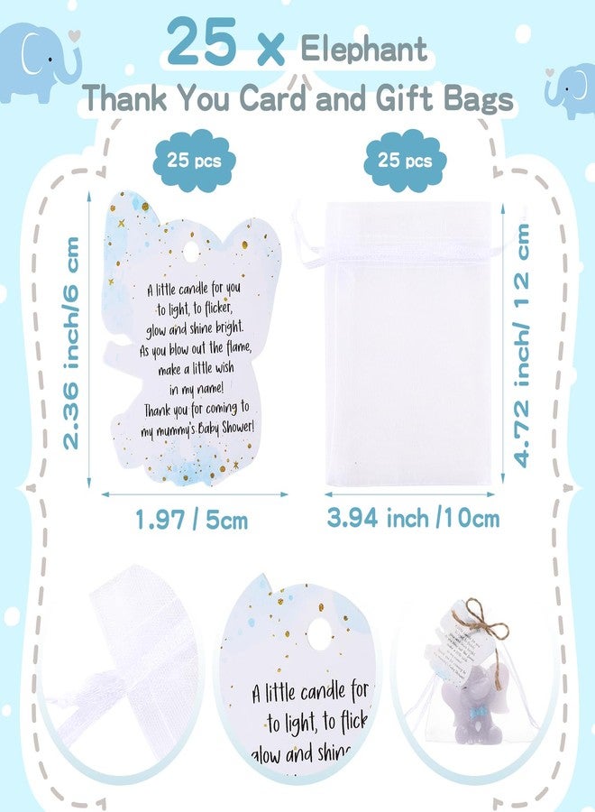 Conelist 25 Set Baby Shower Candles Favors for Guests 25 Elephant Candles Gender Reveal Candles Cute Candles 25 Elephant Thank You Card and Gift Bags Girl Boy Baby Shower Return Gifts for Guest (Blue) - Image 3