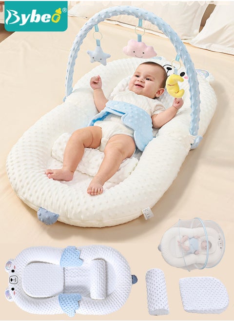 Baby Nest Bed Infant Lounger with Anti-Reflux Feeding Set - Includes Toddler nests, Crib Wedge Pillow, and Anti-Slip Foot Mat - Nursing Pillows for Breastfeeding - Ensures Better Night's Sleep