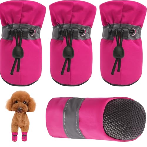 KUTKUT Dog Shoes for Hot Pavement | Pack of 4Pcs Upgraded Anti-Slip Dog Boots with Reflective Stripe & Comfortable with Adjustable Drawstring for Maltese, Pomeranian etc (Pink, Size: 3) - Image 1