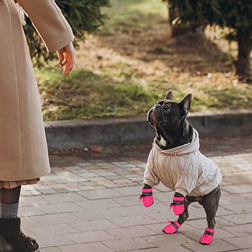 KUTKUT Dog Shoes for Hot Pavement | Pack of 4Pcs Upgraded Anti-Slip Dog Boots with Reflective Stripe & Comfortable with Adjustable Drawstring for Maltese, Pomeranian etc (Pink, Size: 3) - Image 4