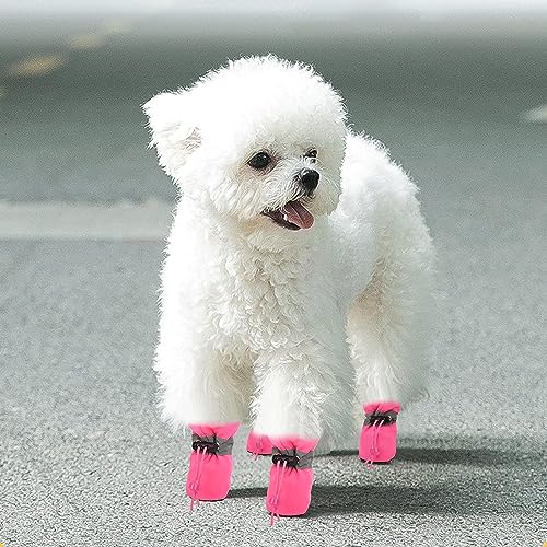 KUTKUT Dog Shoes for Hot Pavement | Pack of 4Pcs Upgraded Anti-Slip Dog Boots with Reflective Stripe & Comfortable with Adjustable Drawstring for Maltese, Pomeranian etc (Pink, Size: 3) - Image 5