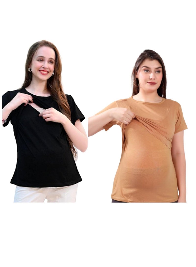 TUMMY Maternity & Nursing Double Layered Pull-On Top Pack of 2pc - Image 1