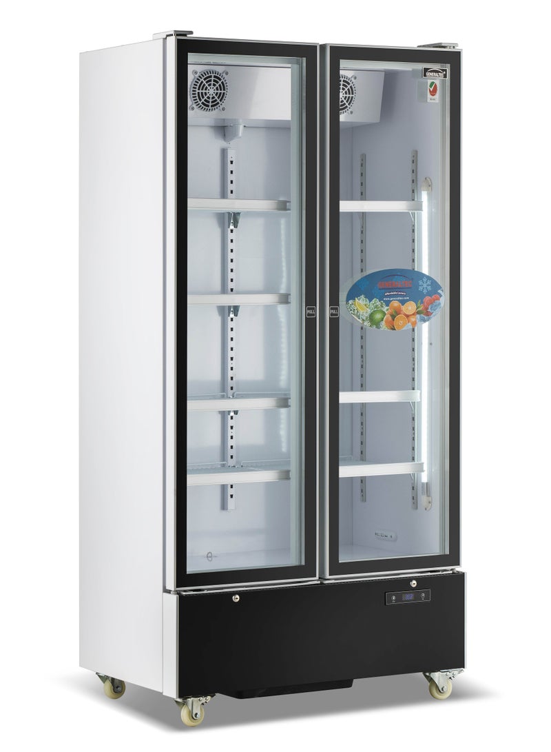 Generaltec Double Glass Door Showcase Chiller | Fan Cooling | Adjustable Shelves | White LED Lighting | Sleek Black Design | For Shops, Cafés & Home | Model GCH1220DLX | 1 Year Full + 5 Years Compressor Warranty 700 L 380 W GCH1220DLX white - Image 2