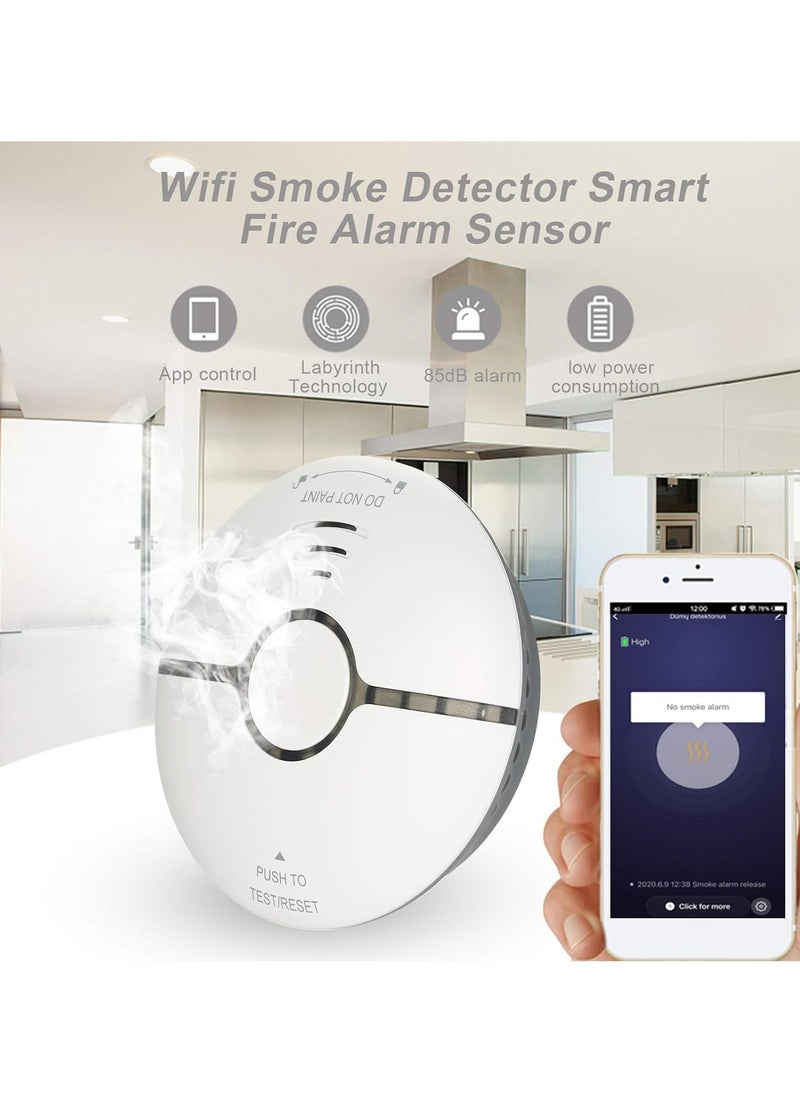 TUYA - Wifi Smoke Detector, Smart Fire Alarm Sensor, Highly Sensitive Small Wireless Security Smoke Concentration Alarm, App Control Smart Home Smoke Detection Sensor, (1pc, White) - Image 1