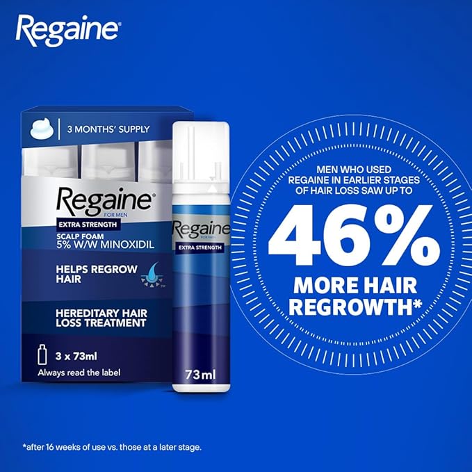 Regaine رغوة ريجين القوية لفروة الرأس 3x 73 مل لعلاج إعادة النمو للرجال مع 5 مينوكسيديل لفقدان الشعر لدى الرجال - Image 5
