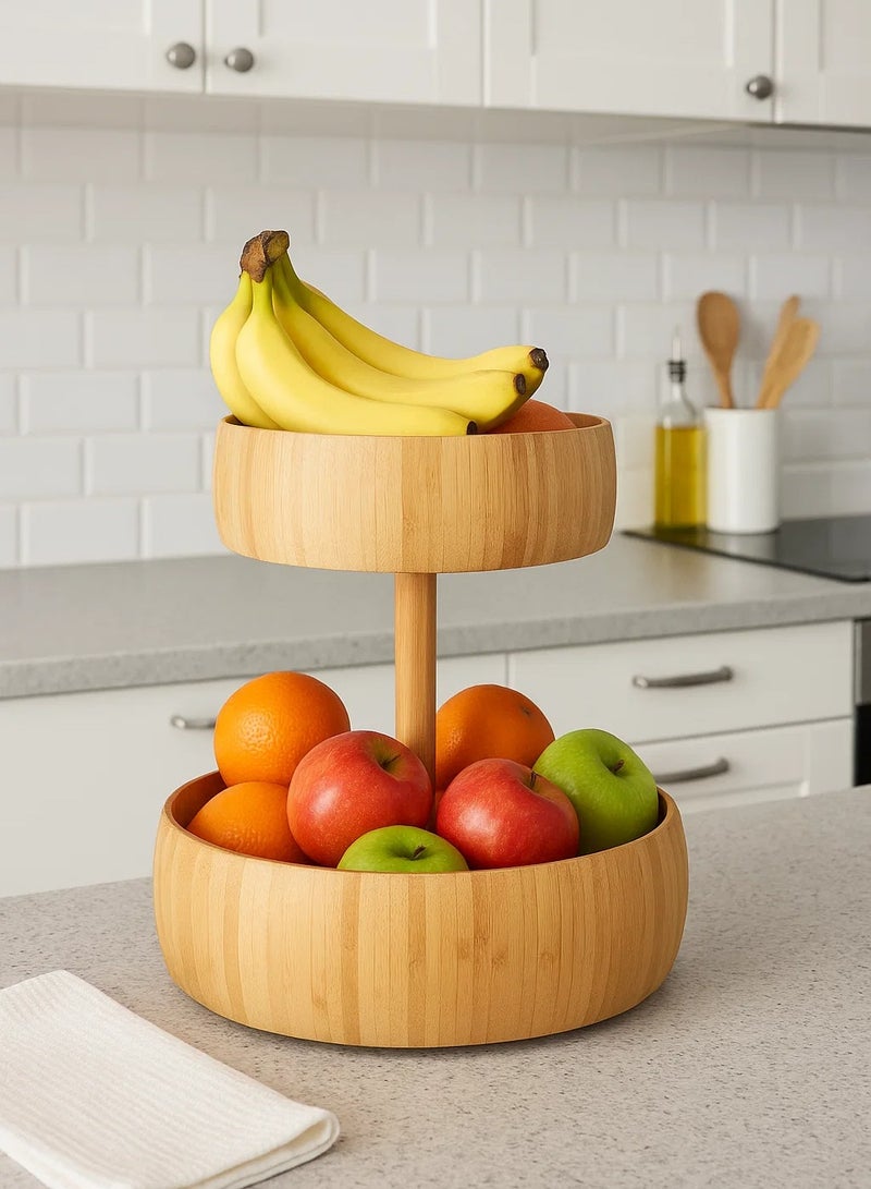 LOFT BAMBOO,FRUIT BASKET 2-LEVEL,D29XH35.5MS,NATURAL-189706 - Image 1